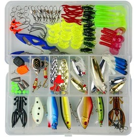 Fishing Lures Kit Set 88pcs/120pcs,Baits Tackle Including Spinners,VIB,Hooks,Swivels,Jigs,Worms,Tackle Box and More Fishing Gear Lures (120pcs)