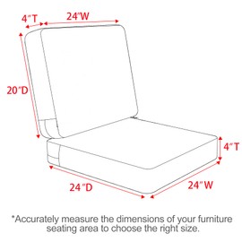 Favoyard Outdoor Deep Seat Cushion Set, 24 x 24 Inch Rainproof & 3-Year Fade Resistant Patio Furniture Cushions, Removable Seat Bottom & Back Cushion covers with Ties for Chair, Sofa, Couch, Dark Gray
