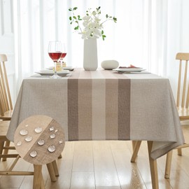 Arwllzz Table Cloth Beige Square 140x140cm Washable Tablecloth Wipe Clean Vintage Reusable Dust-Proof Faux Linen Tabletop Decoration for Kitchen Dinning Garden Farmhouse Party Wedding Buffet