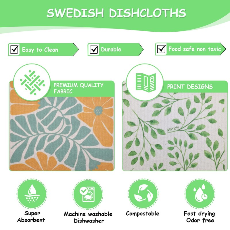 ABM - 8 Pack Swedish Dish Cloths, Biodegradable, Washable, Reusable,
