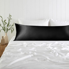 BEDSUM Body Silk Satin Pillowcase for Hair and Skin, Silky Soft and Luxurious Bedding Pillow Case with Envelope Closure, 20x54 Inches, Black