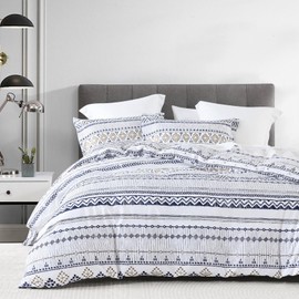 DUOMING Boho Duvet Cover King - 100% Cotton Duvet Cover Set, Cozy and Breathable King Duvet Cover with Zipper Closure & 8 Ties, 3 Piece Bohemian Duvet Cover Set for All-Season