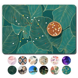 TMOODEL Dog Food Mat, 16" x 24" Absorbent Dog Cat Bowl Mat for Food and Water, Cute Anti-Slip Rubber Pet Feeding Rug Protect Floors, Placemat for Feeding & Watering Supplies, Tropical Palm Leaves