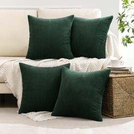 MIULEE Pack of 4 Green Corduroy Decorative Throw Pillow Covers 20x20 Inch Soft Boho Striped Pillow Covers Modern Farmhouse Home Decor for Sofa Living Room Couch Bed