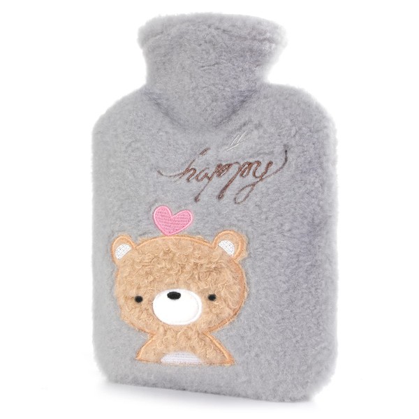 Vspek Hot Water Bottle with Cover, 1 Litre Hot Water Bottle, Fluffy Cuddly Soft, Hot Water Bottle for Children and Adults, for Heat Retention, Pain Relief, Hot Water Bottle, Christmas Gifts