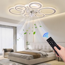 AFWAO 76cm Smart Ceiling Fans with Lights and Remote, Modern Low Profile 6 Reversible Speeds Bedroom Ceiling Fan with Lighting, LED Quiet Dimmable Ceiling Fan for Home Office Dining Room