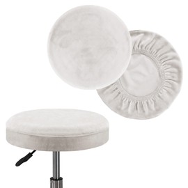 GAMUKAI Round Bar Stool Covers - Super Soft Velvet and Washable Elastic Stool Cushion Slipcover for Dia.16-18" Chair, Set of 2 (White, X-Large)