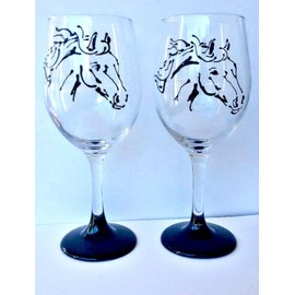Black Stallion Horse Hand Painted Wine Glasses Set of 2