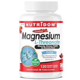 Nutridom Magnesium L-Threonate 695mg, 50mg of Elemental Magnesium, Non-GMO, Vegan Friendly, Gluten Free, Soy Free, Dairy Free, Made in Canada, 120 Veggie Capsules