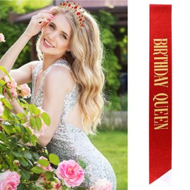 VELSCRUN Birthday Crowns for Women, Birthday Sash and Tiaras for Women, Happy Birthday Queen Sash, Red Crowns for Women, Birthday Accessories for Women, Birthday Decorations for Women