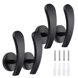 BSTKEY Set of 4 Aluminum Alloy Curtain Hooks, Decorative Wall Mounted Window Curtain Drapery Tiebacks Holdbacks, Curtain Holder with Screws, Black