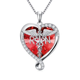 JKR Gifts for Nurses Caduceus Nurse Necklace Doctor Nursing Themed Pendant with January Garnet Birthstone RN Medical Jewelry Nurse Week Gifts for Women Mom Wife Student Birthday Graduation