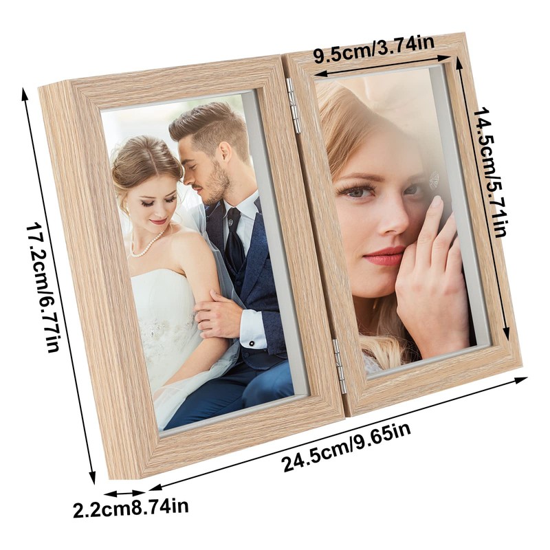 Czemo Wooden Picture Frame for 2 Photos Foldable Picture Frame