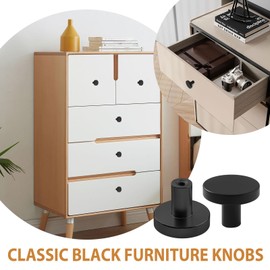 Haisheng 12 PCS Furniture Knobs, Cabinet Knobs, Matte Furniture Knobs Black, Metal Drawer Knobs, Door Knobs Modern Round Knob for Cabinet, Wardrobe with Long/Short Screws (Black)