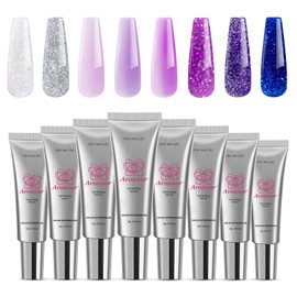 Arousar Poly Nail Extension Gel Set, 8 Colours, White, Green, Blue, Gel Nails, Starter Gel Nails, DIY Set for Beginners, Professionals, French Manicure Extension Nail Gel, DIY Design, Nail Art Salon