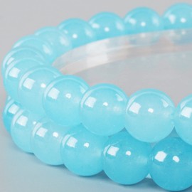 Anjpuy 8MM Natural Stone Beads Round Loose Beads Gemstone for Jewelry Making with Crystal Stretch Cord (Blue Chalcedony,45PCS)