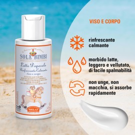 Helan, Sole Bimbi - Beruhigende After Sun Lotion für Kinder Vitamin E, Aloe Vera, Calendula, Feuchtigkeitsspendende Aftersun mit Jojobaöl, Olivenöl, Beruhigende Bodylotion Kamille Made in Italy, 200ml