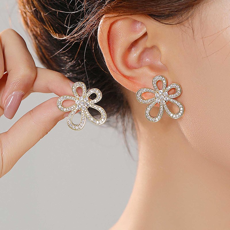 Jugielu Boho Rhinestone Flower Earrings Crystal Flower Hollow Earrings Hollow