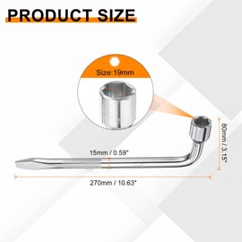 HARFINGTON 3pcs Car Spare Tire Lug Wrench 19mm Carbon Steel l Type Slotted End Hexagon Socket Wrench L-Shaped Tire Repair Tool for Automobile Repair