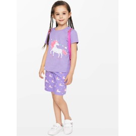 Little Hand Girls Pyjamas Set Unicorn Cotton Short Tops T Shirts & Pants Kids Pjs Toddler Baby Clothes Sleepwear Age 4-5 Years