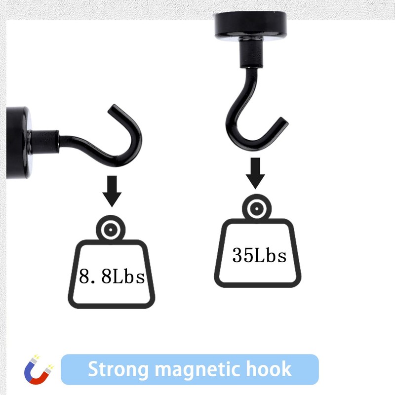 L0famy 8PCS Magnetic Hooks 35lbs Pull, 20mm Neodymium Strong Magnets,