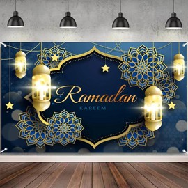 KUBDPQOR Mubarak Decoration Banner, Ramadan Mubarak Decoration, Mubarak Decoration, Muslim Decoration, Ramadan Decoration for Home, Muslim Ramadan Eid Al Fitr Party Accessories, 180 x 110 cm