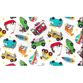 Elizabeth Studios 45" 100%  cotton  juvenile   fabric "Let's take a ride" by Elizabeth Studios