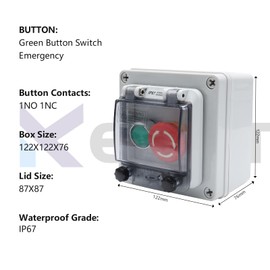 KERWINN Button Box With Red Emergency and Green Momentary Stop Switch - IP67 Outdoor Waterproof Anti-misoperation Station Box With Protective Cover