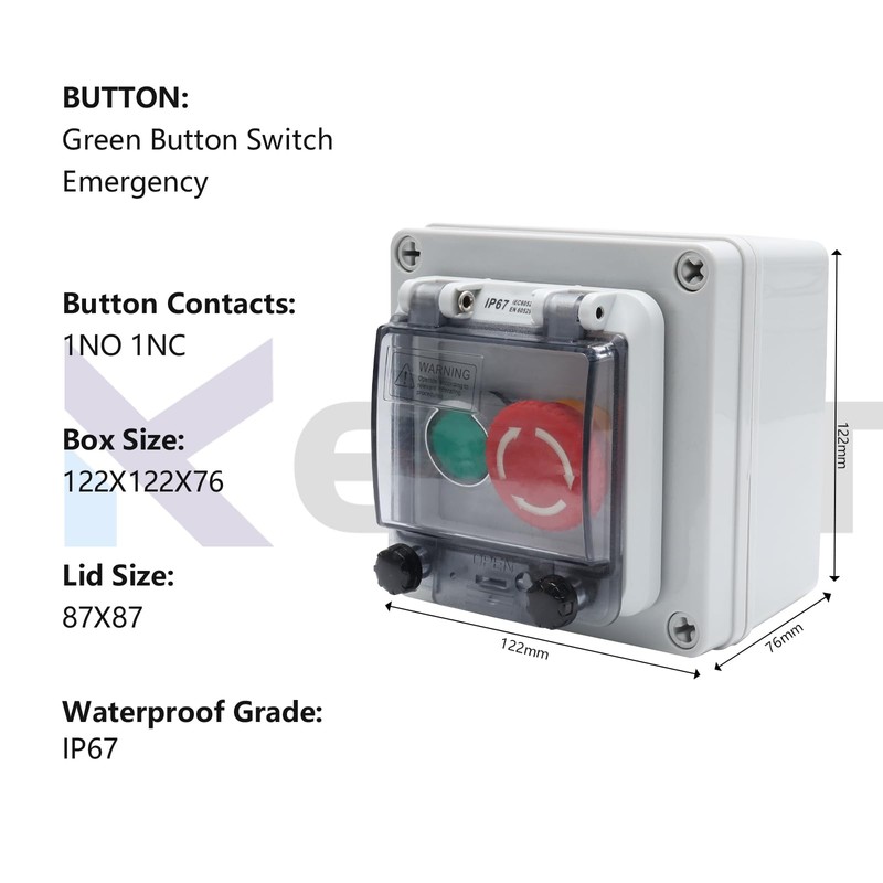 KERWINN Button Box With Red Emergency and Green Momentary Stop