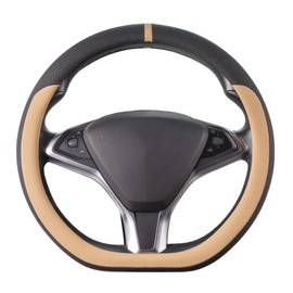 COFIT D-Shape Car Steering Wheel Cover for 37-38 cm, Scratch-Resistant Flat Floor Steering Wheels, Microfibre Leather Steering Wheel Cover, Non-Slip Breathable Steering Wheel Protection, Beige and