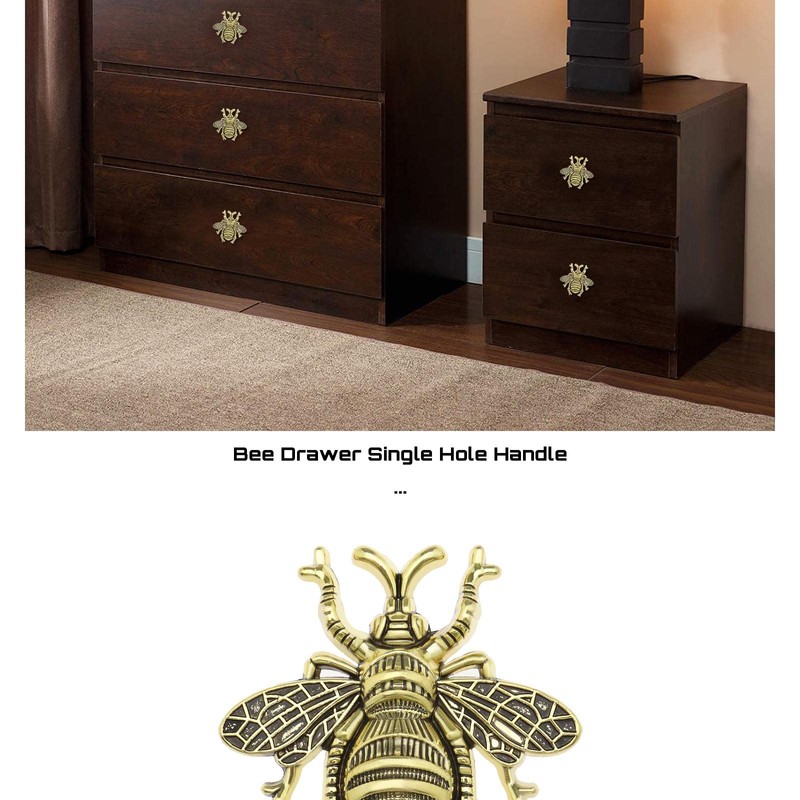 Pack of 2 Metal Knobs with Bee Motif Pull Handles
