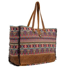 Myra Bag Weekender Bag for Women - Western Upcycled Canvas & Leather Shoulder Bag Colors of the Southwest