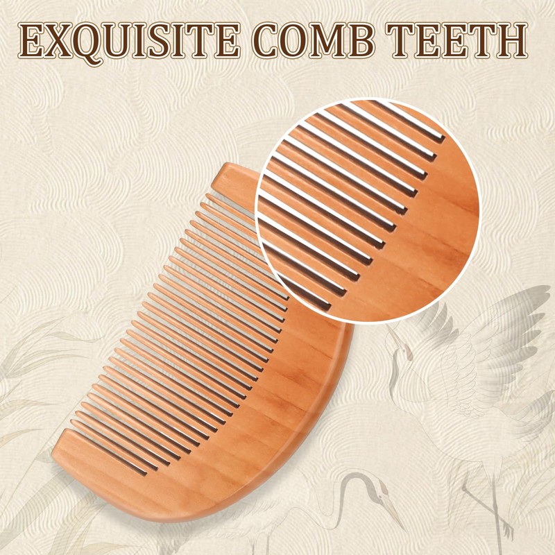Natural Peach Wood Comb, 2 Pack Mini Wooden Comb Anti-Static
