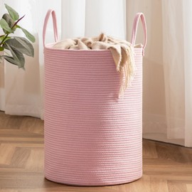 Laundry Basket, 72L Woven Laundry Hamper, Baby Nursery Hamper for Toys, Blanket Basket for Living Room, Clothes Hamper for Bedroom&Baby Room, Pink