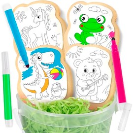 Cookie Decorating kit for Kids Activity Cookies Decorating Kit Coloring Gift For Kids boys girls Food | 4 Jumbo Cookies + 3 Edible Markers | Individually Wrapped Unicorn Dinasour Frog Teddy Bear
