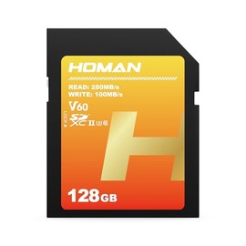 HOMAN 128GB Extreme SDXC Memory Card, UHS-II, U3, V60,4K UHD Video, Up to 280MB/s Read,for Professional Vloggers, Filmmakers, Photographers & Content Curators