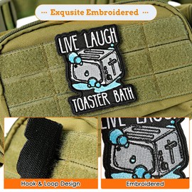 XMJY Live Laugh Toaster Bath Patch, 1 Pc Embroidered Hook and Loop Patches, Funny Meme Patches for Tactical Backpacks, Dog Harnesses, Army Vests, Gym Bags, Hats, Helmets