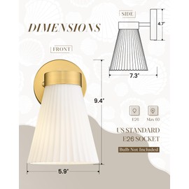 Gold Wall Sconces Set of Two, HWH Modern Bathroom Vanity Sconce Wall Lighting Indoor Wall Lamp with Frosted White Striped Glass, 5HZG97B-2PK BG