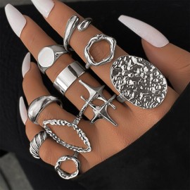 bike8 Gold Chunky Rings for Women Non Tarnish,Silver Open Stacking Knuckle Ring Adjustable Round Dome Rings Set Statement Women Ring Jewelry (Silver)