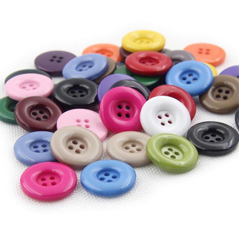 Multicolor Resin Buttons - Round 4 Holes, Various Sizes (Red,