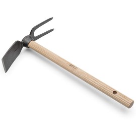Kings County Tools Mini-Hoe & Two-Prong Grubber | Double-Sided Carbon Steel Blades | Lightweight Ash Handle | Gardening Tool | Weed and Break Up Soil with Less Effort