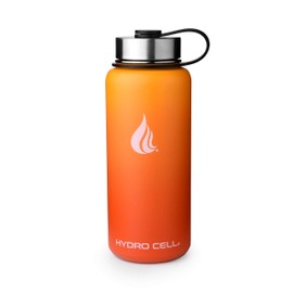 HYDRO CELL Stainless Steel Water Bottle w/ Straw & Wide Mouth Lids (64oz 40oz 32oz 24oz 18oz 14oz) - Keeps Liquids Perfectly Hot or Cold with Double Wall Vacuum Insulated Sweat Proof Sport Design (Red/Orange 32oz)