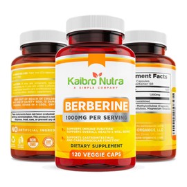 Kaibro Nutra Berberine Supplement 1000mg, Berberine HCL for Immune System, Glucose Support, Circulatory & Gastrointestinal Health, Vegan & Gluten-Free, 120 Capsules