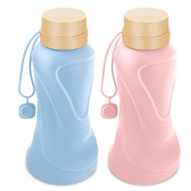 Collapsible Water Bottles 2 Pack,Leak Proof,Reuseable BPA Free Silicone Foldable Water Bottles,Durable Lightweight for Travel Gym Camping Hiking,Compact Size Portable Sports Water Bottle (Pink&Blue)