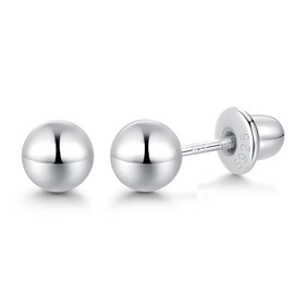 Ball Screw Back Earrings for Women 925 Sterling Silver Hypoallergenic Available in 3mm-5mm Classic Round Ball Studs (Silver-5mm)