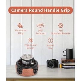 Camera Round Handle Grip, 360 Degrees Rotation Quick Release for Arri M6 Rosette Camera Cage Accessory, Wooden Camera Side Handle with 1/4in 3/8in Thread Interface for DSLR Video