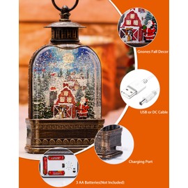 Snow Globe, Christmas Snow Globe, White Musical Sparkly Swirling Snow Globe Lantern, Christma Ornament Moose Deer Gift, Battery or USB Powered (9.9Inch)