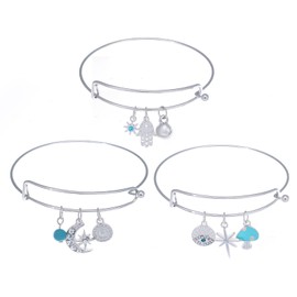 Madison Tyler Charms 3 PCS Bangle Silver Plated Alex Bracelet for Women | Wings Evil Eye Hamsa Apollo Wings Charms Expandable Recyclable Protection Bracelets | Friendship Bracelets Gifts