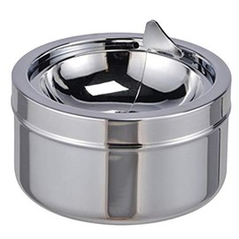 Land-Haus-Shop® 1 x Ashtray with Lid, Wind Ashtray with Hinged Lid, Wind Ashtray 11.0 cm Diameter, Metal, Chrome