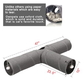 Ownpets Cat Tunnel, 3 Way Collapsible Kitty Tunnel 47 inch Long Cat Tube with Plush Ball & Feather Toy, Cat Play Tunnel for Indoor Cat, Kitten, Rabbit